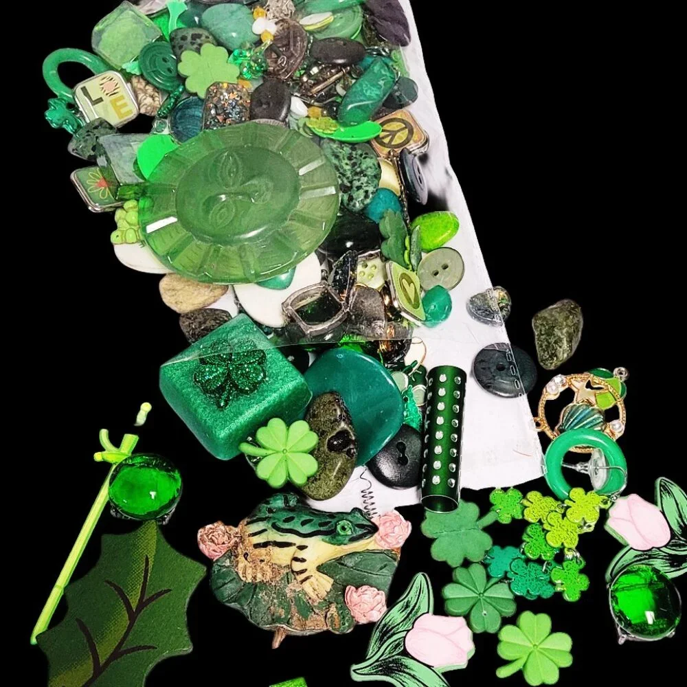 Bag of Various Green Craft Items for DIY Art and Craft Projects and More